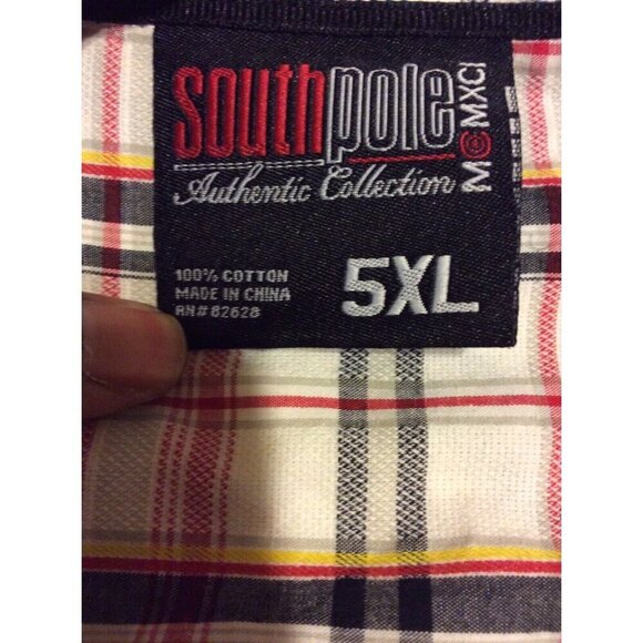 SouthPole Hexagon Product Short Sleeve Button Shirt Mens Size 5XL White Plaid - Picture 9 of 12